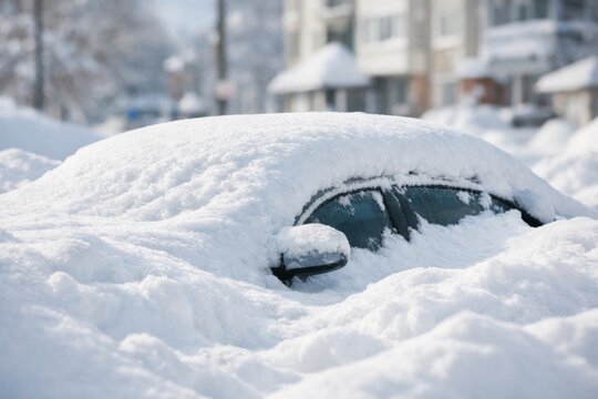 A buried car in deep snow showcases a winter wonderland scene, highlighting the beauty and challenges of heavy snowfall.
