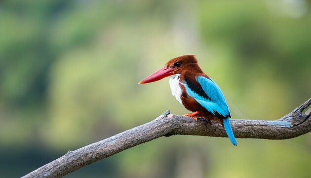 white throated kingfisher perched on a branch