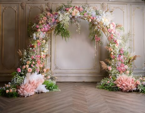 maternity backdrop wedding backdrop photography background with delicate flowers and vintage wall