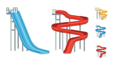 Colorful water slides in a playful illustrative design for recreation