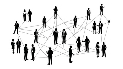 Fototapeta premium Illustration of a group of business people connected by lines on a white background, representing professional networking and relationships.