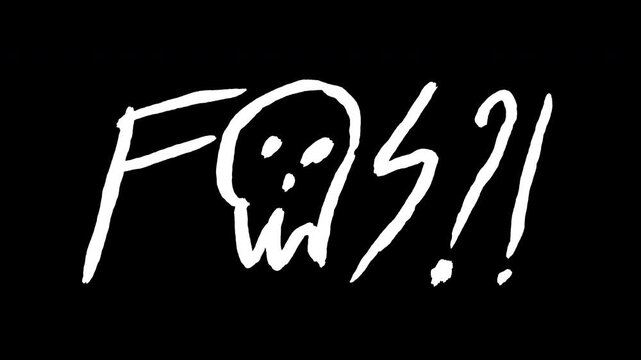 4K drawn swear words and curses. Hand drawn vector swear lettering with skull, stars, lightning and doodle elements. Pencil and charcoal handwritten typography symbols, alpha