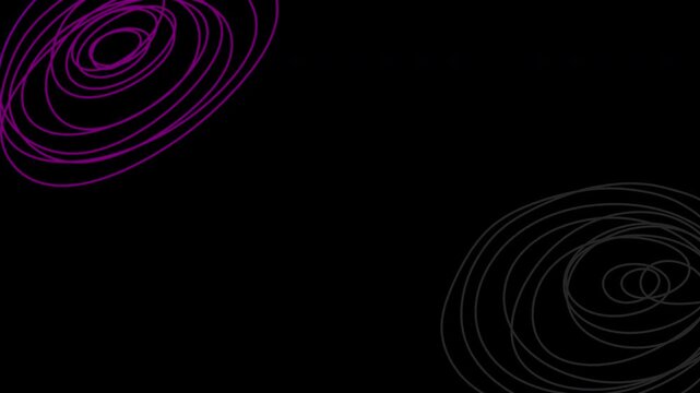 Abstract looped animation of violet and black scribble circles on transparent background. Alpha channel. For modern artistic overlays, social media backgrounds, title sequences, and conceptual videos.