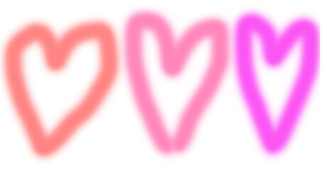 Three Gradient Hand Drawn Hearts in Pink and Purple Tones Isolated on a Transparent Background (PNG).