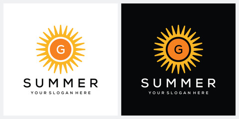 Fototapeta premium Initial letter G Sunny Sun Sunrise Spring Morning nature logo design inspiration