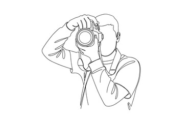 Naklejka premium Minimalist line art of photographer capturing the perfect shot