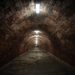 Fototapeta premium Brick Tunnel With Lights Showing a Walkway in a Dimly Lit Area During Night