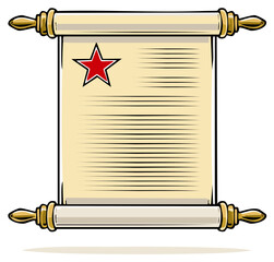 Ancient Scroll With Red Star Symbol and Lined Paper