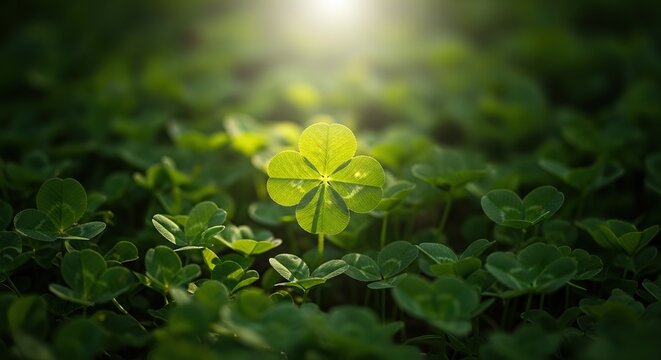 Lucky four leaf clover on st patrick's day celebrations with green shamrocks