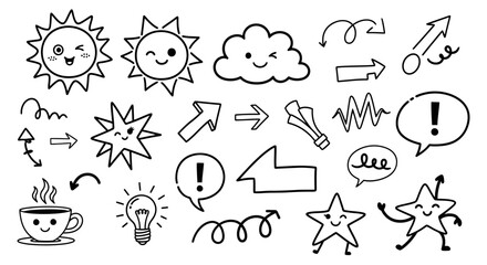 Obraz premium Collection of Simple Black and White Doodle Icons.