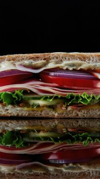 A mouthwatering sandwich loaded with fresh vegetables and meat on a slice of bread.