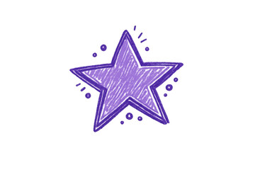Obraz premium Purple hand-drawn doodle star icon featuring a scribbled texture, symbolizing rating, favorite, or quality
