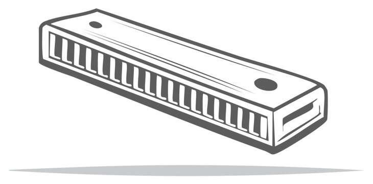 Hand-drawn illustration of a diatonic harmonica, a portable musical instrument.