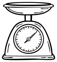 Outline illustration of a kitchen scale. Measurement, balance, weight equipment.