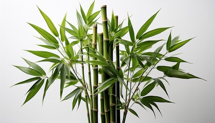 Fototapeta premium a tall bamboo plant with long slender stalks and vibrant green leaves isolated on a white background