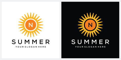 Fototapeta premium Initial letter N Sunny Sun Sunrise Spring Morning nature logo design inspiration