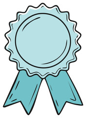 Simple light blue ribbon award with outlined starburst and two hanging ribbons