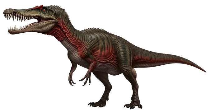 Suchomimus tenerensis prehistoric dinosaur illustration standing pose, isolated on transparent background