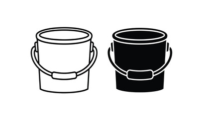 Two black and white line art buckets with handles side by side on a clean and simple background © Lsg 21