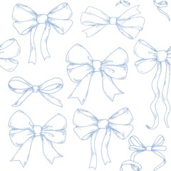 set of blue bows in various styles on white background. Perfect for gift design and decorations.