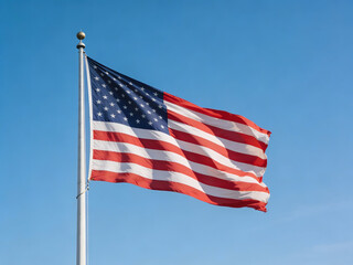 Obraz premium American Flag Waving Proudly Against A Clear Blue Sky united states