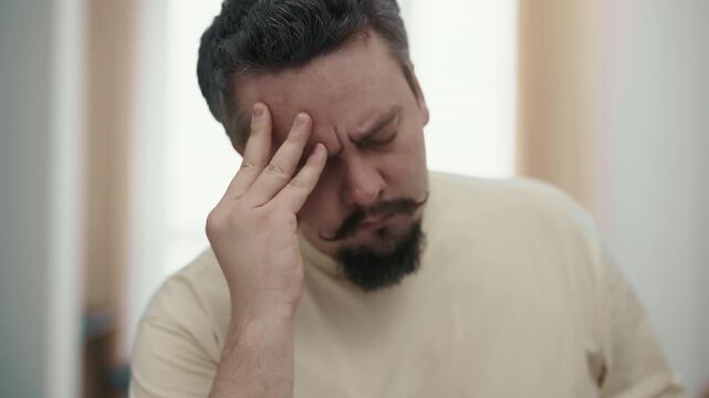 Stressed man suffering from a severe headache