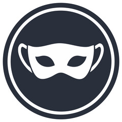 White masquerade mask symbol in dark circle icon representing mystery and anonymity