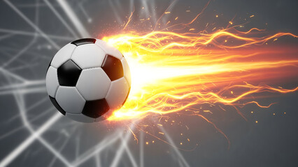 Naklejka premium Soccer ball in flight with flames and sparks