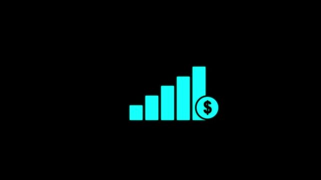 Animated of graph chart icon with dollar sign.suitable for business and finance concepts black background. .
