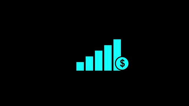 Animated of graph chart icon with dollar sign.suitable for business and finance concepts black background. .