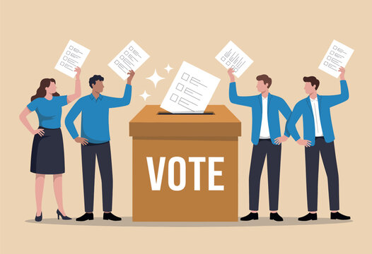 People casting votes into a ballot box during an election