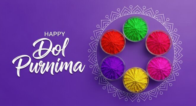 Vibrant colors for Dol Purnima celebration with powder in bowls