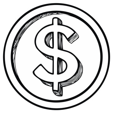 Drawn dollar sign coin illustration representing finance and banking concepts.