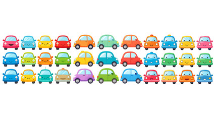 Naklejka premium Cute Cartoon Car Set in Bright Colors for Kids and Nursery Design