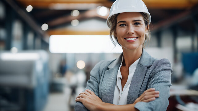 Woman manager on construction or industrial site professional female supervisor at workplace location organized project coordination at facility leadership role in operational