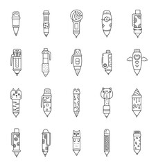 Writing pen stationery set outline line art featuring everyday school office learning handwriting practice study supplies education use for your designs projects