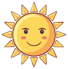 Cheerful Yellow Sun Character with Smiling Face and Triangular Rays Radiating Outward