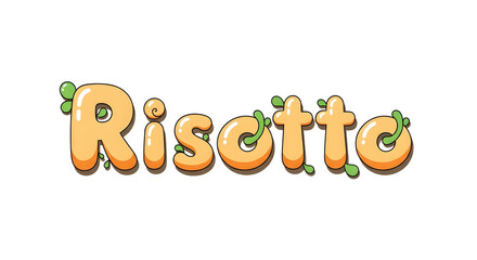 Naklejka premium Playful Risotto text logo with green herb accents