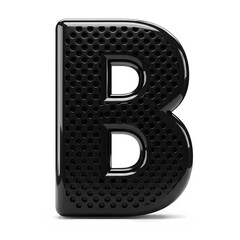 A Glossy Black Letter B, Perforated With Holes, Stands Out on a Clean White Background, Perfect for Design Projects