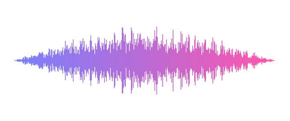 Vibrant sound wave graph transitioning from blue to pink isolated on transparent background © MDSakib