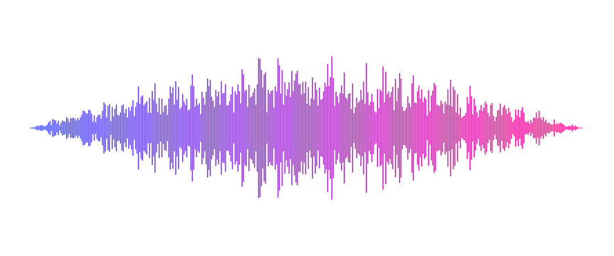 Vibrant sound wave graph transitioning from blue to pink isolated on transparent background