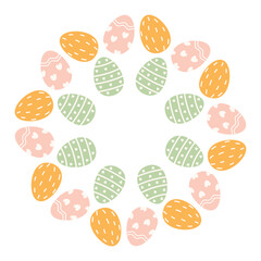 A simple round frame featuring Easter eggs arranged modern circle. The minimalist and playful design is perfect for Easter Day, themed cards, stickers, and more.