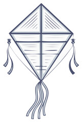 Obraz premium Vintage Blue Kite Graphic Vector Illustration for Children's Summer Fun Activities and Playful Outdoor Designs