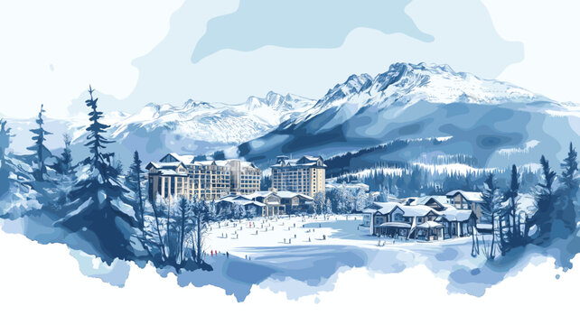 Whistler Blackcomb. Whistler Blackcomb hand drawn watercolor illustration