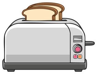 Cartoon Toaster with Slices of Bread