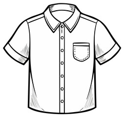 Illustration of a short-sleeved button-down shirt with a pocket, line art style.