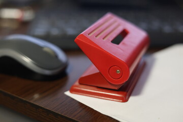 Paper punching handle machine, red color