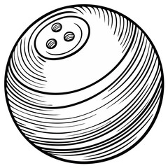 Hand drawn illustration of a bowling ball with finger holes for sport and recreation