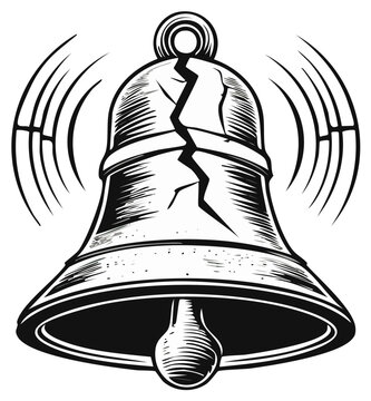 Broken bell illustration with sound waves for alert, alarm, or warning concepts.