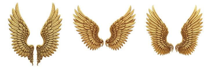 Golden angel wings luxury style isolated on white background, elegant metallic gold wings symbol of wealth, divinity and success, premium angel wing design for luxury branding and decorative art © Bagwan